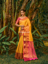 Haldi Yellow Zari Worked With Royal Pink Color Pure Banarasi saree